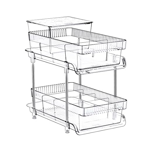 2 Tier Clear Pull Out Organizers and Storage - Snack Organization for Pantry w Lids/Dividers, Slide-Out Under Sink Organizer for Bathroom and Kitchen, Cabinet/Countertop Acrylic Drawers Medicine Bins