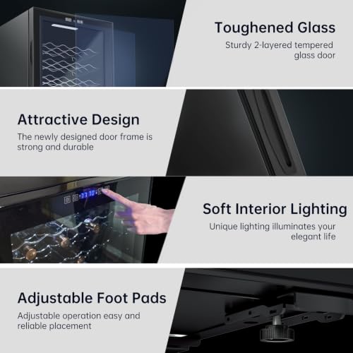 Image of KingChii 45 Bottle Wine Cooler Refrigerator Freestanding Wine Fridge - Intelligent Digital Control, Low Noise Professional Compressor, Tempered Glass for Home, Kitchen, or Office