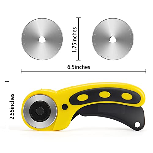 WORKLION Ergonomic Rotary Cutter Set: Safety Lock, 2 Replacement Blades for Sewing, Quilting, Scrapbooking & Arts & Crafts