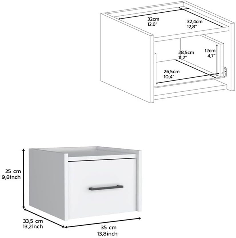 DEPOT E-SHOP Yorktown Floating Nightstand, Space-Saving Design with Handy Drawer and Surface, White