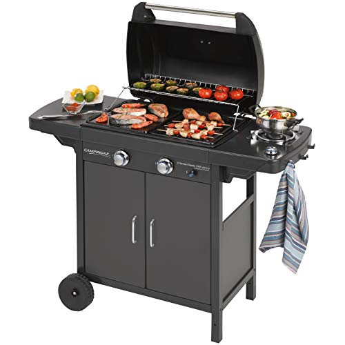 Campingaz 2 Series D Barbecue A Gas Serie 2 Classic Exs Vario A 2 Fuochi, Potenza 7,5 Kw, Griglia E Piastra In Ghisa, 1 Tavolo Laterale, 10 Litri, Ner
