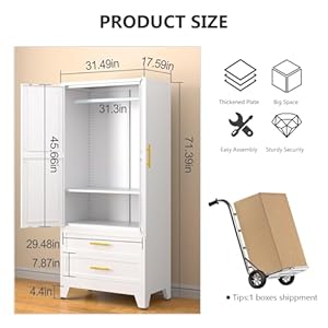 71" Armoire Wardrobe Closet with 2 Doors & 2 Drawers, Metal Storage Cabinet with Drawers and Hanging Rod, Metal Closet Organizers for Home, Office,Gym(White) 71 Armoire Wardrobe Closet with 2 Doors 2 Drawers Metal Storage Cabinet with Drawers and Hanging Rod Metal Closet Organizers for Home OfficeGymWhite