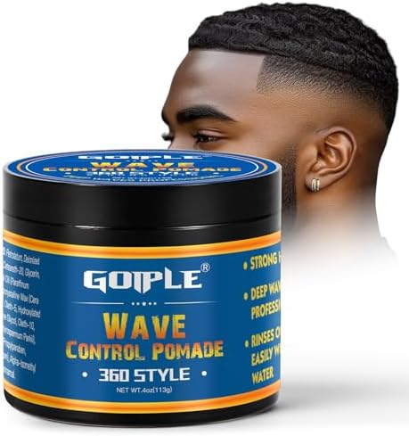 Goiple Natural Wave Pomade Strong Hold Easy Wash 360 Wave Training Hair Cream, Waves Grease for Men Water-Based Hair Cream for Wave, Moisture, Control and Silky Shine, Wave Pomade for Black Men 4oz