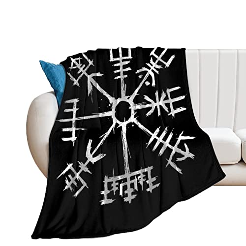 Vegvisir Black Celtic Viking Magical Runic Compass Flannel Fleece Throw Blankets 50"X40" Fluffy Winter Fall Blanket Cozy Soft Fuzzy Plush Home Decor For Couch Bed Sofa Bedroom Living Room Travel #TOP1
