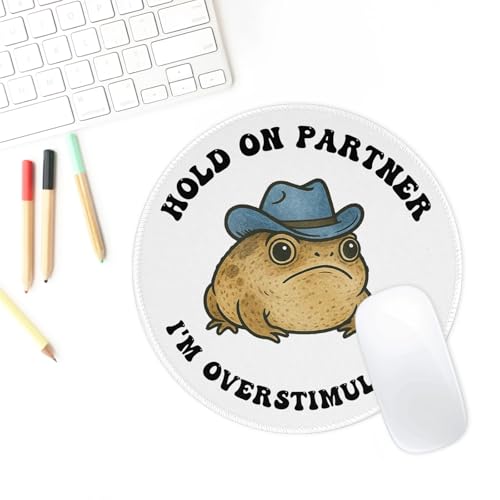 Cute Funny Frog Mouse Pad Hold On Partner I'm Overstimulated Mousepad for Laptop Round Computer Mouse Pads for Desk Office Decor Desk Accessories, 8.0 x 8.0 Inch Cowboy Frog