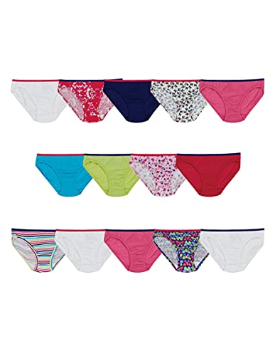 Hanes Girls 14-Pack Tagless Assorted Prints & Solids No Ride Up Bikinis