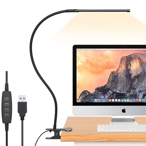 Image of ELEPHANTBOAT Table Lamp for Study Room, 3-Color Dimmable LED USB Table Lamp for Study Desk, Flexible Clamp-On Desk Reading, Study, Work Light for Home Office