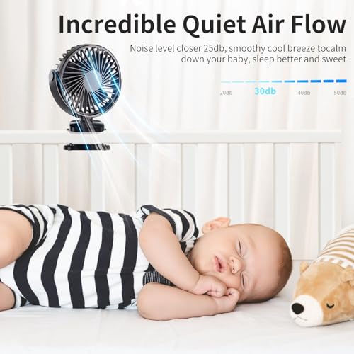 Portable-Clip-on-Fan-360-Rotate-Battery-Operated-Stroller-Fan-3-Speed-Quiet-Mini-Personal-Desk-Fan-USB-Rechargeable-Clooing-Fan-for-Outdoor-Camping-Golf-Cart-Stroller-Home-Office-Black