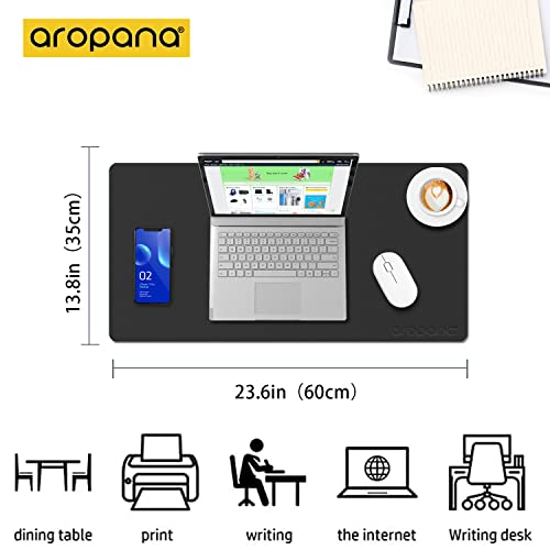 Image of AROPANA Vegan Leather Desk Mat | Large Reversible Mouse Pad & Computer Table Protector | Dual-Side Waterproof Extended Laptop Pad with Edge-Stitched Design (60x35CM, Black and Red)