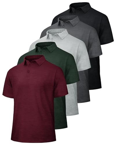 Image of BOOJO 5 Pack Polo Shirts for Men - Quick Dry Moisture Wicking Performance Short Sleeve Mens Golf Shirts for Work Athletic