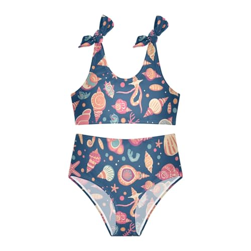 Seashells Different Shapes and Starfish Girls 2 Piece Kids Bikini Set Scoop Neck Swimsuits Swimwear Cute Shoulder Strap3