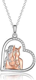 ITESSY Silver Girl and Horse Pendant Necklace for Girls, Sterling Silver Horse Necklace Gifts for Girls Jewellery Gifts for Horse Lovers Women, Horse Necklace for Her