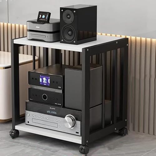 Meuble audio HiFi 2 niveaux étagère console jeux roulettes
