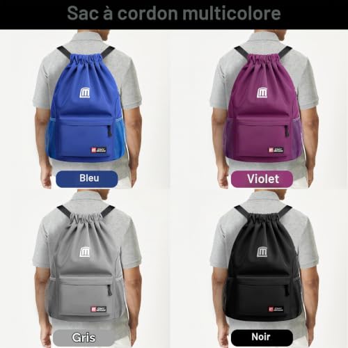 Sarsumir Sac de Sport à Cordon Imperméable Sac à Dos Cordon, Noir – vue 6
