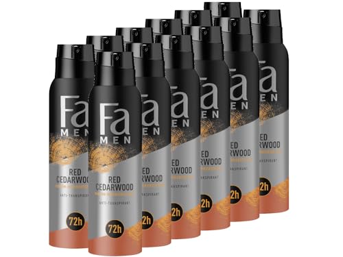 FA Desodorante en spray para hombres Red Cedarwood (12 x 150 ml), desodorante con aroma potente y duradero de madera de cedro y whisky, fragancia inspirada en perfume, fórmula vegana, hasta 72 horas