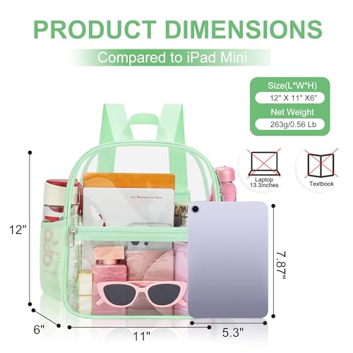 Image of Oraben Clear Backpack Stadium Approved, 12 x 6 x 11 in, Small Transparent Backpack for Concerts, Sports Events, Festivals, Travel, Waterproof PVC, Adjustable Straps, Women Men