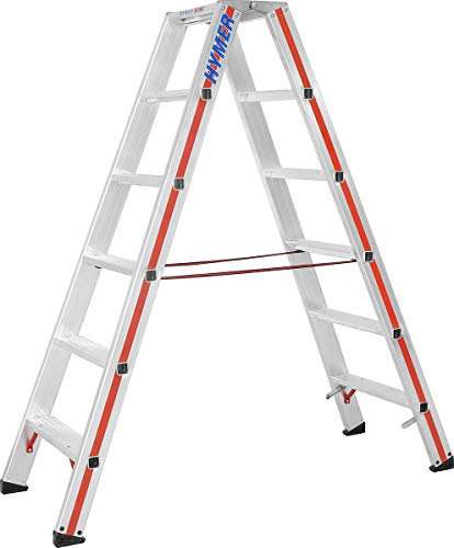 Hymer Stufenstehleiter 2x6 Sprossen (beidseitig begehbar, verstärkte Stufen, massive Gelenke, Spreizsicherung) 802412