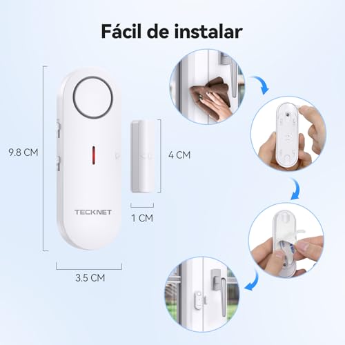 Miniatura 6 de Tecknet Alarmas De Puertas Y Ventanas, Sensor Puerta Alarmas Para Casa, Alarma Y Timbre 2 En 1, Control De Volumen De 3 Niveles, Alarma Puerta Con Sirena Para Hogar, Tienda, Oficina, Garaje 3 Pcs