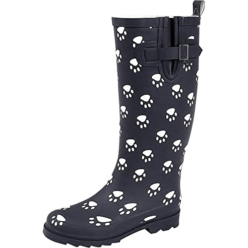 Stormwells W274C Ladies Wellington Boots Navy Blue/Paw Print 5