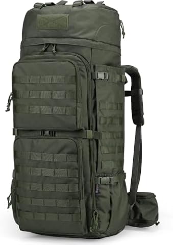 Mardingtop Plecak taktyczny, 75 l, plecak trekkingowy, zamek błyskawiczny YKK, duża pojemność, wojskowa zieleń, 75L