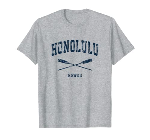 Honolulu Hawaii Vintage Náutico Cruzado Remos Azul Marino Camiseta