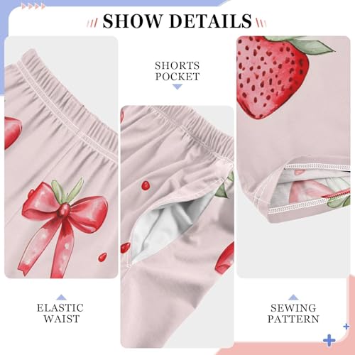 Strawberries Bows Pink Pajama Pants Long Sleep Pant Soft PJ Bottoms Sleepwear4