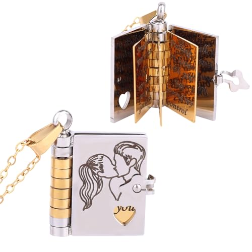 Mikovivi Collar con Colgante de Libro, Grabable y Fácil de Abrir Lindo Bonito Collar Libro Personalizado para Cumpleaños y Graduación (Pareja)