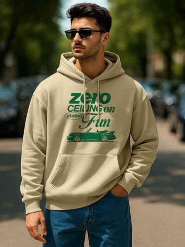 Image of Veirdo Polycotton Spun Oversized Fit Hooded Sweatshirt Full Sleeves Front Chest Graphic Printed Drop Shoulder Jumper Hoodie for Men (Sizes: S to 3XL)