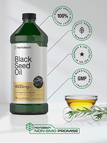 Black Seed Oil | 4600Mg | 16 Oz | Cold Pressed Nigella Sativa Supplement | Vegetarian, Non-Gmo, Gluten Free, And Solvent Free Formula | By Horbaach #TOP4
