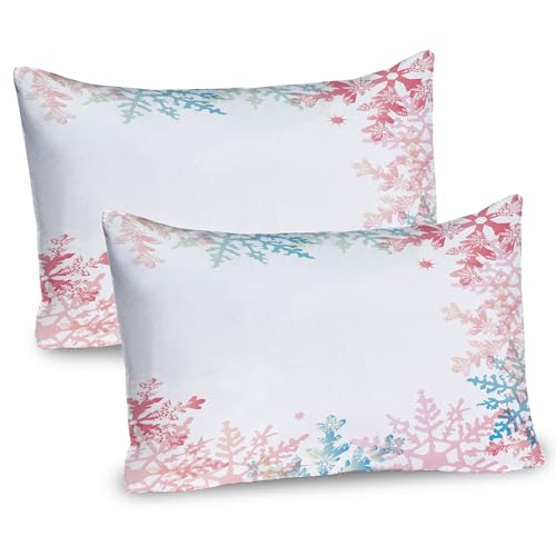 Ambesonne Winter Pillow Sham Set of 2, Abstract Winter Inspired Snowflake Design with Soft Color Palette Image, Quality Microfiber Bedding Item for All Seasons, 30