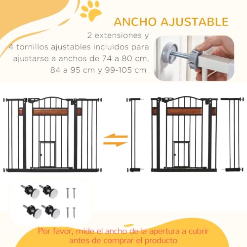 Miniatura 6 de Pawhut Barrera De Seguridad Extensible Para Puertas Y Escaleras Barrera Para Perros Con Altura Ajustable Cierre Automático Y Sistema De Doble Bloqueo 93x76,2 Cm Negro