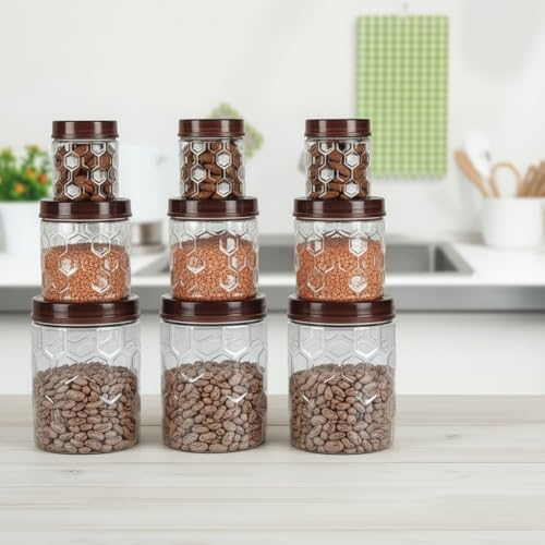 Image of Filox Airtight Kitchen Storage Jars Set of 9 (250ml,600ml,1200ml) | BPA-Free Plastic Food Storage Containers for Pantry, Grocery, Spices, Snacks & Dry Food Organization | Leakproof Pantry Organizer
