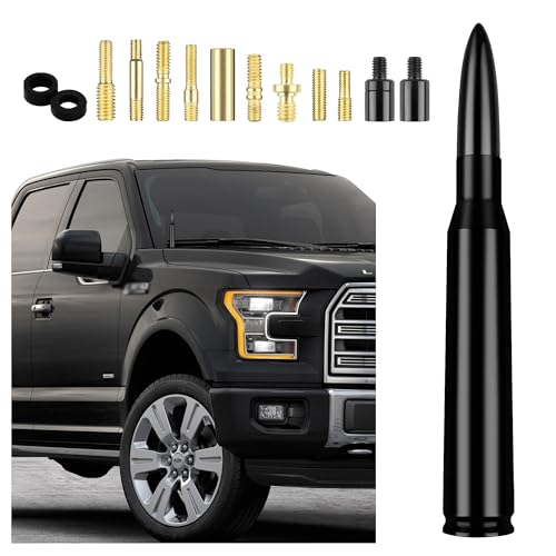 4UNeed - Car Bullet Antenna with Adapter & Washer,Car Accessories Exterior AM/FM Radio Antenna for Car Decorations and Signal Enhancement,Essential Truck Car Antenna Replacement (Black)