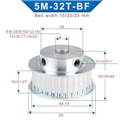 Polea de correa 5m de 32 dientes con diámetro interior de 8 mm hecha en aleación resistente 2