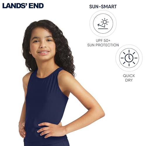 Image of Lands' End Girls' UPF 50+ Swim Bikini Bottom and Racerback Tankini Set