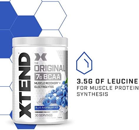 XTEND Original BCAA Powder Blue Raspberry Ice - Sugar Free Post Workout Muscle Recovery Drink with Amino Acids - 7g BCAAs for Men & Women - 30 Servings 4 XTEND Original BCAA Powder Blue Raspberry Ice - Sugar Free Post Workout Muscle Recovery Drink with Amino Acids - 7g BCAAs for Men & Women - 30 Servings
