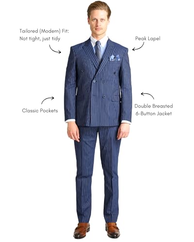 Mens Double Breasted Suits Tailored Fit 2 Piece Suit for Men Blazer Trousers Set for Business Wedding Prom4