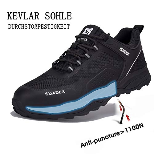 Foto von SUADEX Arbeitsschuhe Herren Sicherheitsschuhe Herren Damen Leicht Stahlkappe Atmungsaktiv Sicherheitsschuh Sportlich,Schwarz,44EU