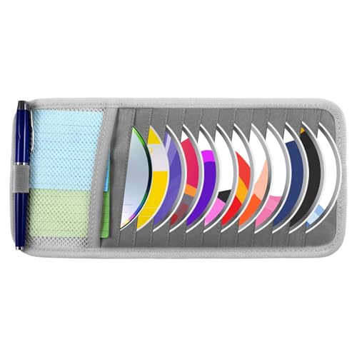 salbsever Cd Car Holder, Large Capacity CD Visor Holders for Car DVD Storage Case with 12 Disc Sleeves 1 Mesh Pocket 1 Pen Holder and Elastic Band Grey