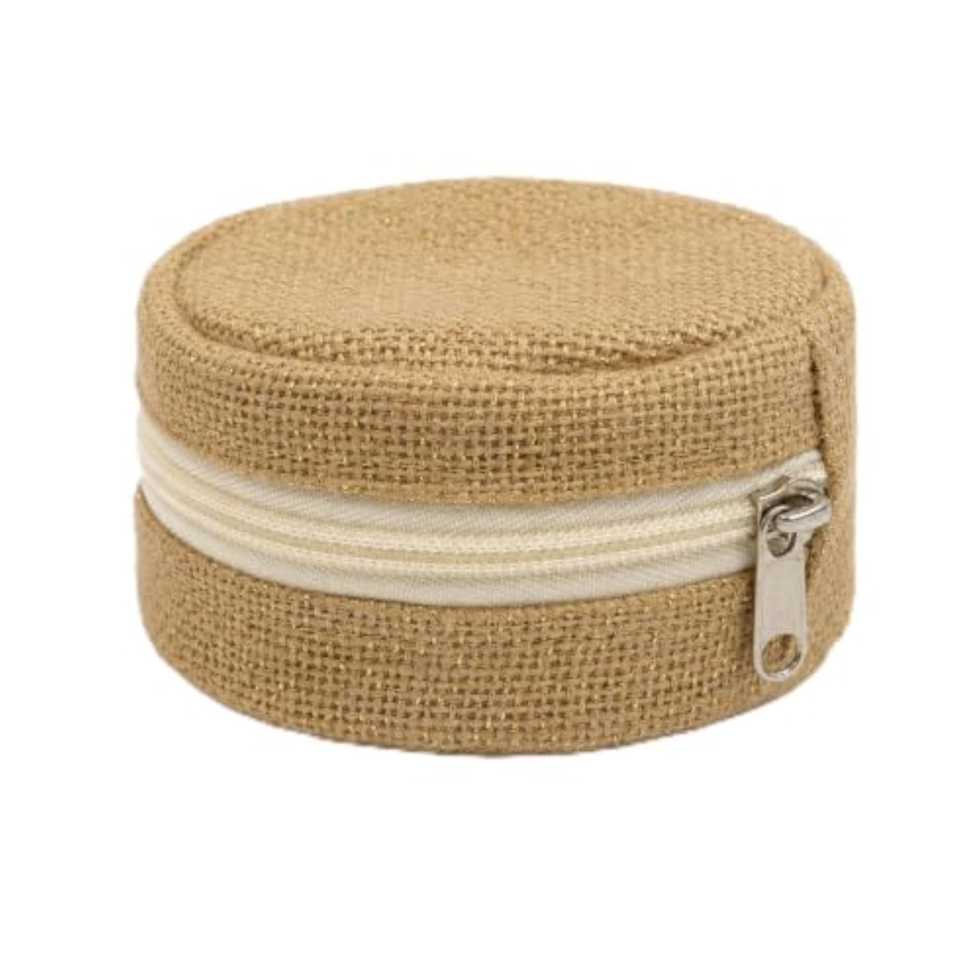 Natural Jute Round Utility Pouch with Zip Closure