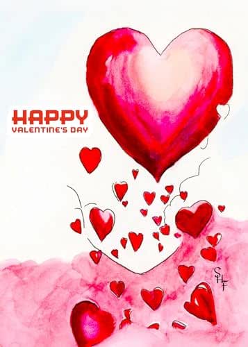 Amazon.com: Valentine's Day Card Handpainted Watercolor Hearts Design ...