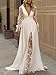 Ivory Chiffon Casual Wedding Dresses for Bride Tulle Long Sleeves Formal Bridal Dresses for Women Sexy V Neck A Line Boho Bride Gowns with Sleeves US8