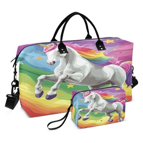 Unicorn Stars Travel Duffle Bag Gym Bag Weekender Bags with Toiletry Bag Travel Trip Tote Bag