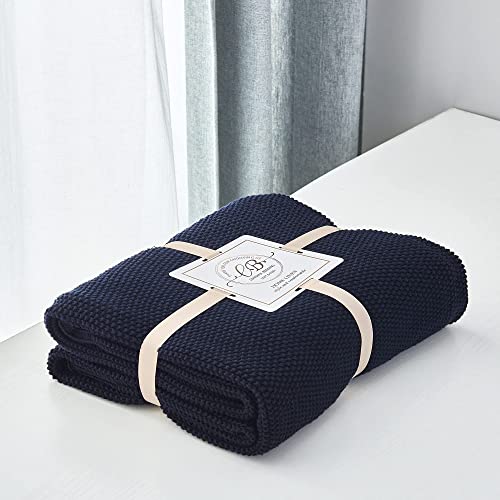 Longhui Bedding Dark Navy Blue Cotton Cable Knit Throw Blanket For Couch Sofa Bed, Lightweight Home Decorative Throws, Bonus Laundering Bag, 60 X 80 Machine Washable #TOP24