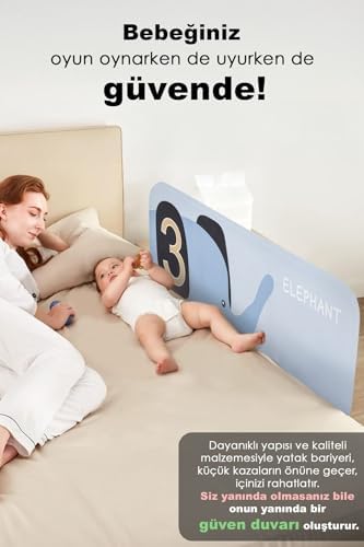Meleni Baby 120x42 cm Katlanır Bebek Yatak Bariyeri - Fil Figürlü Koruma Güvenlik Bariyeri Baza Korkuluğu - Görsel 3