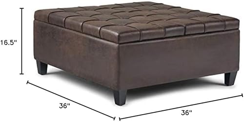 Miniatura 2 de Mesa auxiliar cuadrada de piel sintética de 36 pulgadas de ancho, otomana de almacenamiento, reposapiés tapizada para cóctel, con gran espacio de