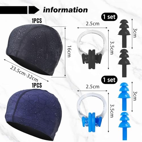 UOPJDD 2-Teilige Schwimmmütze, 2 Sätze Ohrstöpsel Und Nasenjacken, Elastische, Schnell Trocknende Duschkappe, Weich Und Bequem, Universell Für Männer Und Frauen Und Anti-Schlupf-Schwimmzubehör.