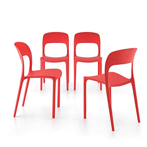 Mobili Fiver, Set 4 Sedie da Pranzo Amanda, Rosso, 42 x 55 x 83,5 cm, Polipropilene, Made in Italy, Disponibile in Vari Colori
