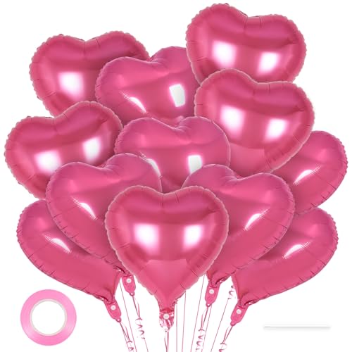 Image of 12 Pcs Deep Pink Heart Balloons,18 Inch Heart Foil Balloons Love Balloon Valentine Balloon for Birthday Party Wedding Engagement Party Baby Shower Valentine Day Decorations
