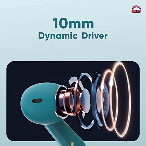 Image of EKKO Earbeats T06 in-Ear Truly Wireless Earbuds with 60H Playtime,10MM Driver, ENC Call Noise Cancellation, Touch Control TWS, with Mic, Massive Bass, IPX4 Water Resistance (T06,Teal)